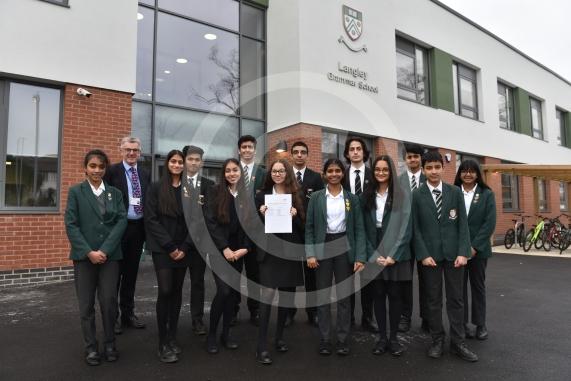 Langley Grammar School in their new building. They have been given an &lsquo;outstanding&rsquo; rating by Ofsted. Reddington Drive, Langley