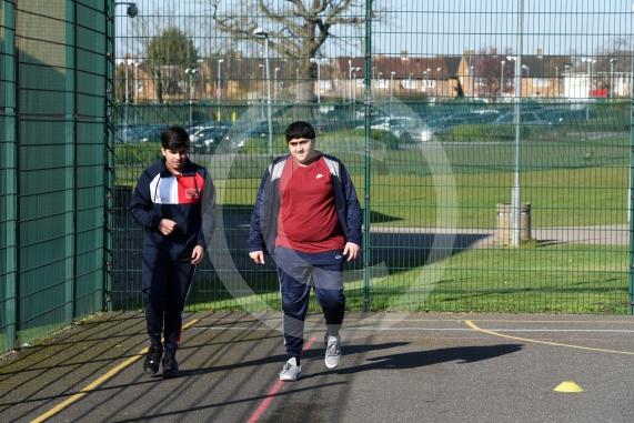 LtoR Armani Vincent, 15 and Zain Razwan, 14.Comic Relief activities.Arbour Vale School, Slough.