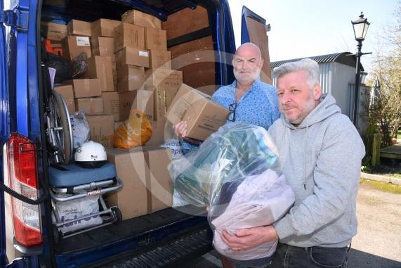 LtoR Robert Jones and David Hepworth are travelling to the Ukraine/Poland border with supplies.Fifield Inn, Fifield.