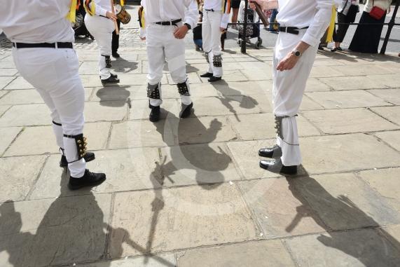 Windsor Guildhall, Windso.  Morris dancers performing on the streets of Windsor