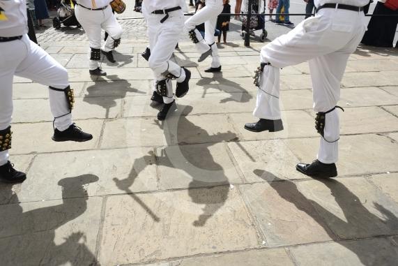 Windsor Guildhall, Windso.  Morris dancers performing on the streets of Windsor