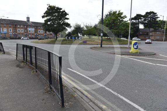 Roundabout at junction of Farnham Rd and Cumberland Avenue, Slough