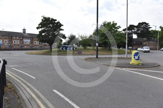 Roundabout at junction of Farnham Rd and Cumberland Avenue, Slough
