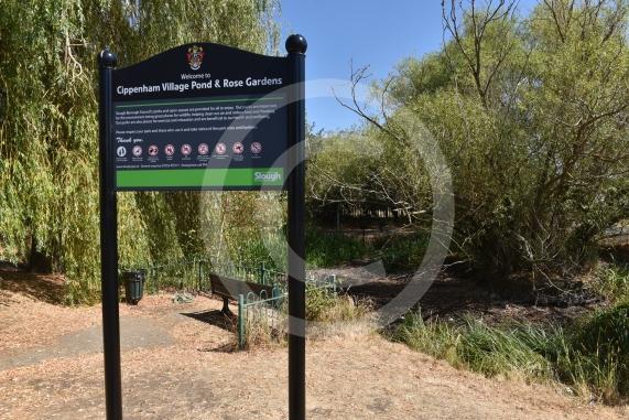 Cippenham Village Pond and Rose Garden, Lower Cippenham Lane, SL1 5DN. Cippenham Village Pond has completely dried up.