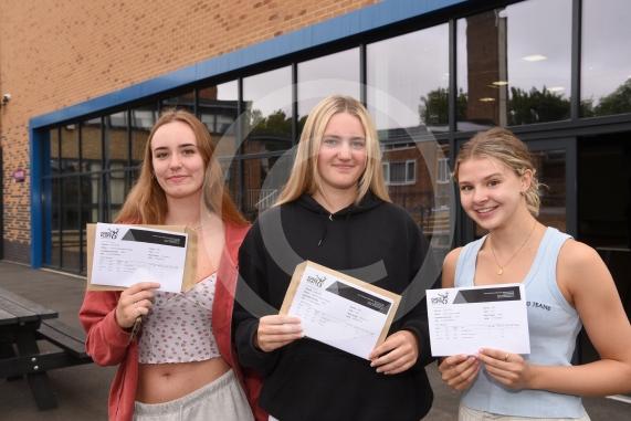 LtoR Anna Howley, Flo Checkley and Abby Jones.A-Level results day.Furze Platt Senior School, Furze Platt Rd, Maidenhead.
