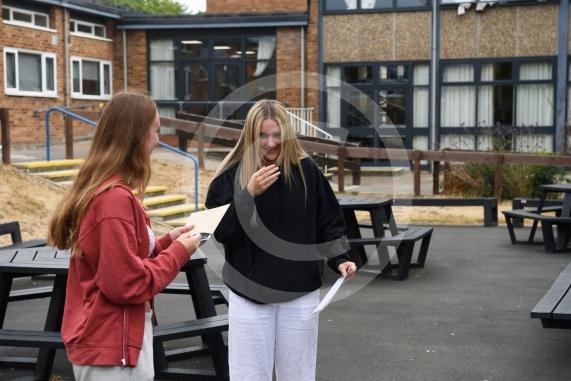 LtoR Anna Howley and Flo Checkley.A-Level results day.Furze Platt Senior School, Furze Platt Rd, Maidenhead.