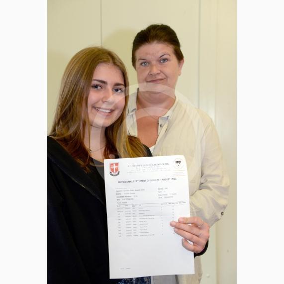 LtoR Victoria Sobala, 16 and Mum Monika Sobala.GCSE results day.St Joseph's Catholic High School, Shaggy Calf Lane, Slough.