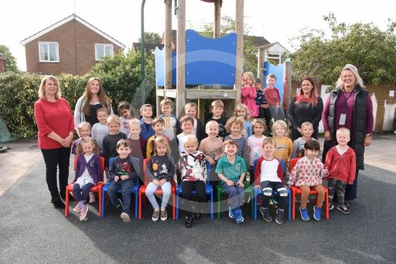 Foundation Class.LtoR Class Teacher Mrs Belinda Rowland, Class Teacher Miss Lauren Seymour, Teaching Assistant Mrs April Freed and Teaching Assistant Mrs Cathy Willis.The Colleton Primary School, Colleton Drive, Twyford.