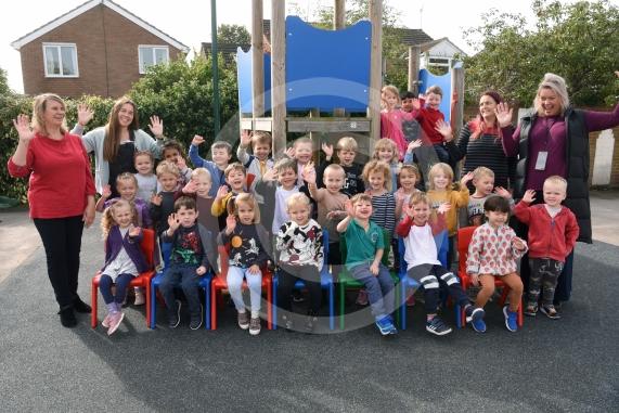 Foundation Class.LtoR Class Teacher Mrs Belinda Rowland, Class Teacher Miss Lauren Seymour, Teaching Assistant Mrs April Freed and Teaching Assistant Mrs Cathy Willis.The Colleton Primary School, Colleton Drive, Twyford.