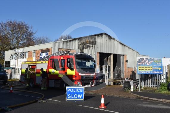 Firefighters were called to  Petersfield Avenue, Slough at around 4.15am this morning to a fire at a garage.