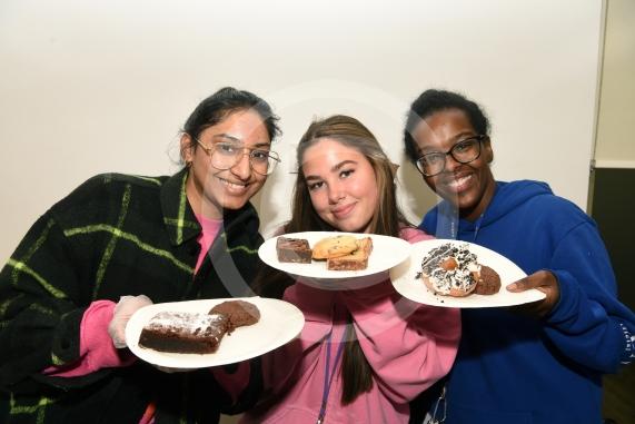 Staff with cakes, LtoR Avana Bhatti, Emma Wilkinson and Warsasan Yusuf.. An Appreciation cake day to surprise the teachers at Forest Bridge School is being organised by a group of parents for 100 teachers.Forest Bridge School Braywick Park Braywick Road.