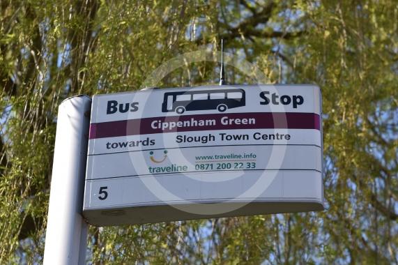 Robert Belson and neighbours at a bus stop on Lower Cippenham Lane, CippenhamRobert says that the number 4 bus in Slough has been re-routed and Cippenham is also served by a number 5 bus. With this re-routing, it means that 75 buses are coming through Cippenham village each dayL-R Bill Tame, Tracey Tame, Robert Belson