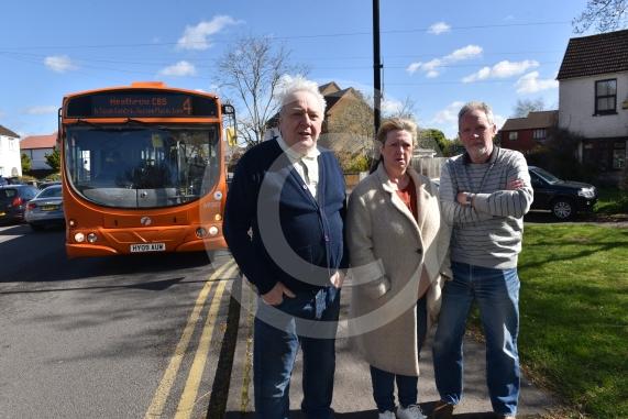 Robert Belson and neighbours at a bus stop on Lower Cippenham Lane, CippenhamRobert says that the number 4 bus in Slough has been re-routed and Cippenham is also served by a number 5 bus. With this re-routing, it means that 75 buses are coming through Cippenham village each dayL-R Bill Tame, Tracey Tame, Robert Belson