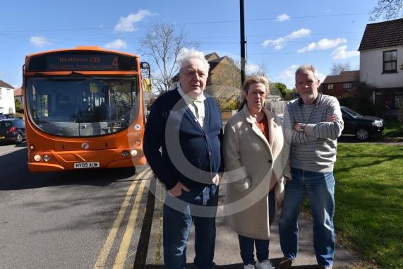 Robert Belson and neighbours at a bus stop on Lower Cippenham Lane, CippenhamRobert says that the number 4 bus in Slough has been re-routed and Cippenham is also served by a number 5 bus. With this re-routing, it means that 75 buses are coming through Cippenham village each dayL-R Bill Tame, Tracey Tame, Robert Belson
