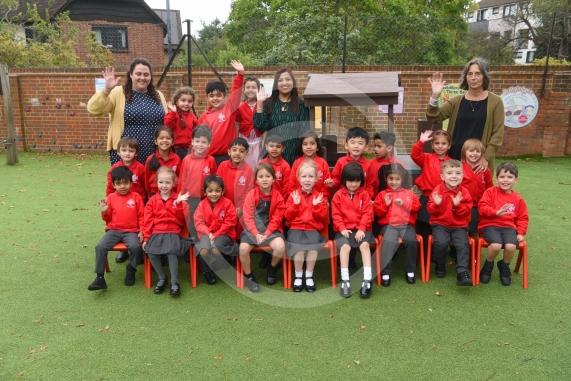 LtoR Class Teacher Miss Orla O'Shea and Teaching Assistant Miss Ismaa Munir.LtoR Class Teacher Miss Issy Longley, Teaching Assistant Mrs Shikha Joshi and Teaching Assistant Jan Larkin. Minnows Class.St Luke's CE Primary School, Cookham Road Maidenhead.