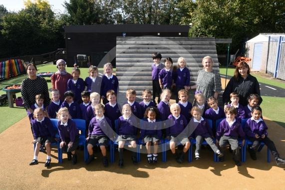 LtoR Class Teacher Mrs Rav Atwal, Teaching Assistant Mrs Tahani Salim, Teaching Assistant Miss Alice Pontin and Teaching Assistant Mrs Kerry Leigh. reception Class.St Peter's C of E Primary School, Minniecroft Road, Burnham.
