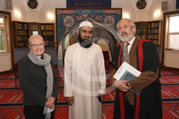 LtoR Reverend Sally Lynch, Rabbi Doctor Jonathan Romain and Imam Abid Hashmi.prayer for peace.Maidenhead Mosque, Holmanleaze, Maidenhead.