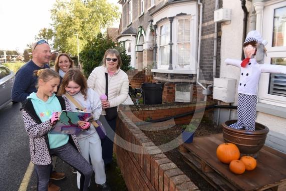 LtoR Richard Bennett, Olivia Blythen, 10, Marie Chereau, Olivia Bennett 10 and Ceri Bennett.Twyford Scarecrow Trail 2023, Twyford.
