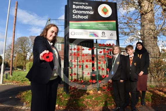 Burnham Grammar School Crochet Club &ndash; poppiesThe school runs a crochet club for students and their current project has been making crocheted poppies for Remembrance Day.L-R Eva Baker 16, Tobi Dunk 11, John Weeks 11, Aaminah Zia 16