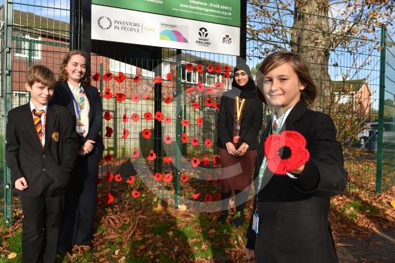Burnham Grammar School Crochet Club &ndash; poppiesThe school runs a crochet club for students and their current project has been making crocheted poppies for Remembrance Day.L-R John Weeks 11, Eva Baker 16, Aaminah Zia 16, Tobi Dunk 11