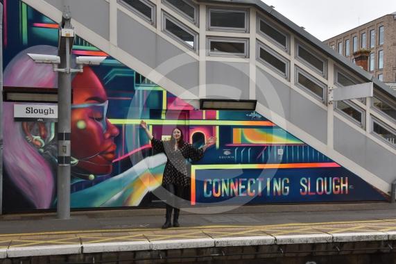 Slough Hub is unveiling a mural at Slough Station. The artist is Jho 