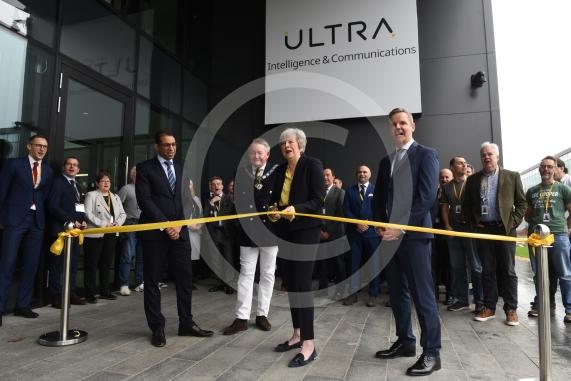 Ultra Intelligence & Communications (Ultra I&C) will be opening their Cyber Centre of Excellence in Maidenhead. Ultra Intelligence & Communications, Building 1, Foundation Park, Maidenhead, Berkshire, SL6 3UD L-R Shonnel Malani, Chairman of the Board Ultra Electronics,  RBWM Mayor Neil Knowles, Rt Hon Theresa May MP, Richard Dingley, UK President of Ultra intelligence & Communications Cyber