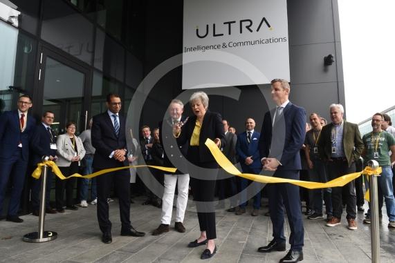 Ultra Intelligence & Communications (Ultra I&C) will be opening their Cyber Centre of Excellence in Maidenhead. Ultra Intelligence & Communications, Building 1, Foundation Park, Maidenhead, Berkshire, SL6 3UD L-R Shonnel Malani, Chairman of the Board Ultra Electronics,  RBWM Mayor Neil Knowles, Rt Hon Theresa May MP, Richard Dingley, UK President of Ultra intelligence & Communications Cyber