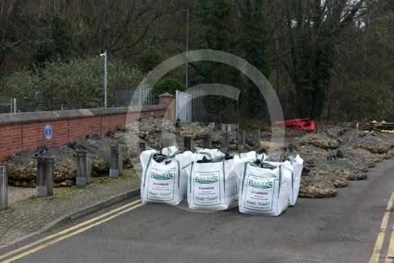 The Environment Agency is dropping 100 tonnes of rocks from a helicopter onto the embankments of the Jubilee River, Maidenhead. The channel has suffered from erosion due to recent storms and the rocks are planned to fix this.