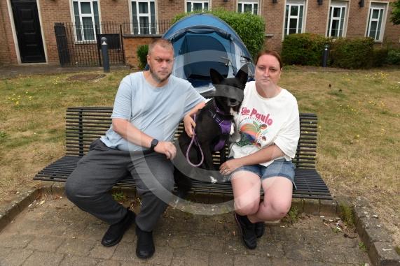 James and Carrie Flower are homeless, and they’re currently living in a tent outside Maidenhead Town Hall... with Sapphire 2 yrs 