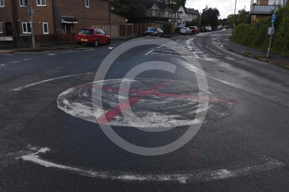 Taplow roundabout by Sainsbury's + J7 Roundabout Bath Road, SloughThe Union Jack and St George’s flag on roundaboutsin Burnham