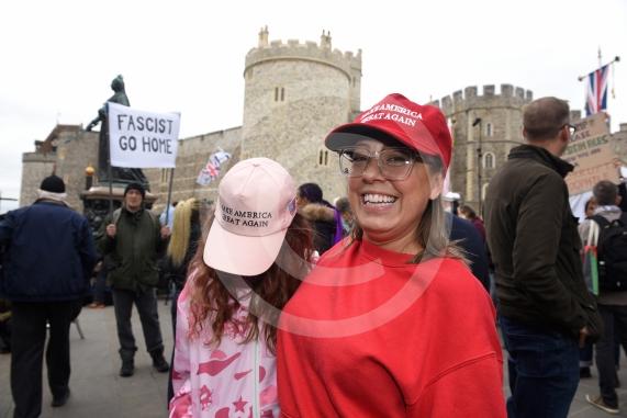 STATE VISIT TO WINDSOR OUTSIDE Windsor Castle - Anti-Trump Protestors and Pro-Trump Supporters