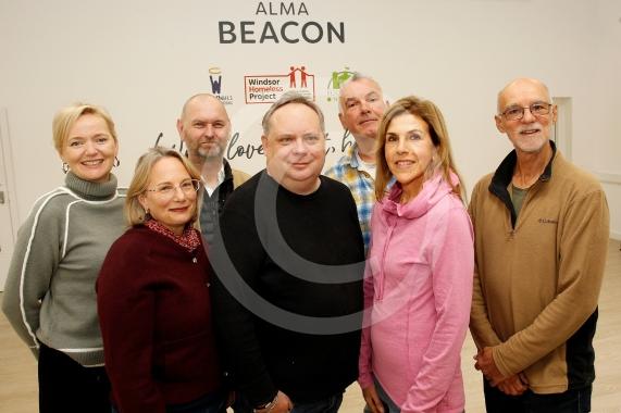 Windsor Homelss Project annual sleep out.  L to R Lesa Killoran (Project Support Worker), Carron Edgell (WHP Manager), Nik Howarth (WHP Vol), Joel Embury (Music Org), Kevin Lyons (WHP Vol), Rachel Burgess (WHP Vol0 and Steve Jones (WHP Vol),