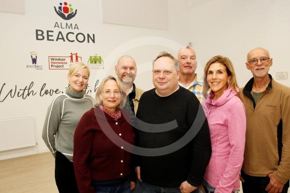 Windsor Homelss Project annual sleep out.  L to R Lesa Killoran (Project Support Worker), Carron Edgell (WHP Manager), Nik Howarth (WHP Vol), Joel Embury (Music Org), Kevin Lyons (WHP Vol), Rachel Burgess (WHP Vol0 and Steve Jones (WHP Vol),