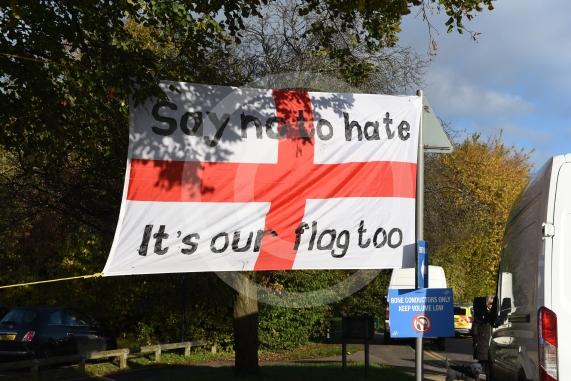Flag at Half Marathon Start, MaidenheadSay No To Hate, it's our Flag Too(Berkshire Agaisnt Hate) 
