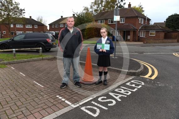 Matt Cottrell is irate with the police because they tried to get his disabled daughter’s parking bay removed. Hare Shoots, Maidenhead, SL62SE