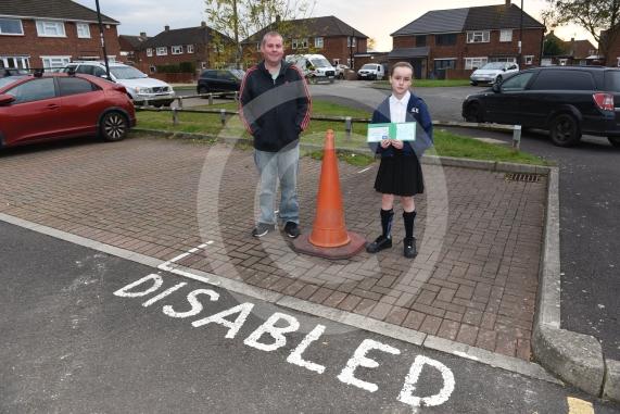 Matt Cottrell is irate with the police because they tried to get his disabled daughter’s parking bay removed. Hare Shoots, Maidenhead, SL62SE
