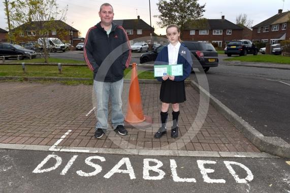 Matt Cottrell is irate with the police because they tried to get his disabled daughter’s parking bay removed. Hare Shoots, Maidenhead, SL62SE