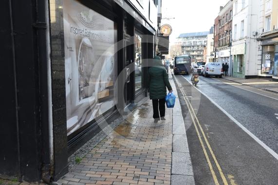 Maidenhead High Street (Looking down the road between junction with Queen St and St Ives Rd)People were complaining about the pavements in the town centre, particularly the narrow and undulating pavements
