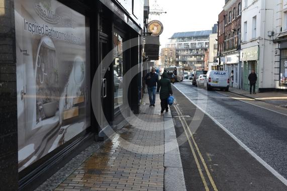 Maidenhead High Street (Looking down the road between junction with Queen St and St Ives Rd)People were complaining about the pavements in the town centre, particularly the narrow and undulating pavements