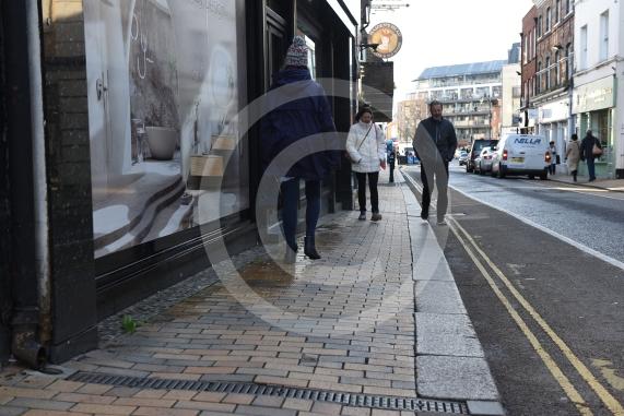 Maidenhead High Street (Looking down the road between junction with Queen St and St Ives Rd)People were complaining about the pavements in the town centre, particularly the narrow and undulating pavements