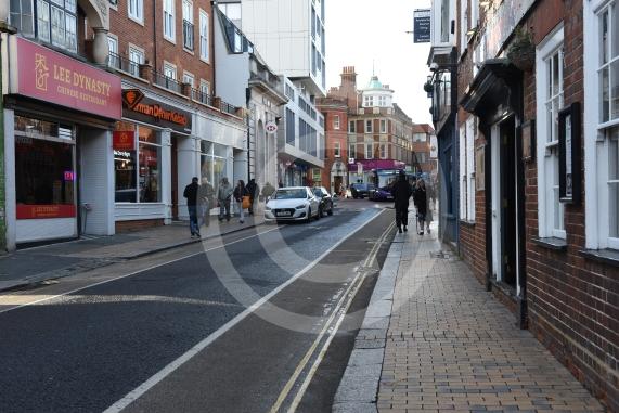 Maidenhead High Street (Looking down the road between junction with Queen St and St Ives Rd)People were complaining about the pavements in the town centre, particularly the narrow and undulating pavements