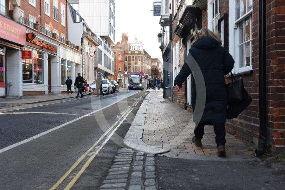 Maidenhead High Street (Looking down the road between junction with Queen St and St Ives Rd)People were complaining about the pavements in the town centre, particularly the narrow and undulating pavements