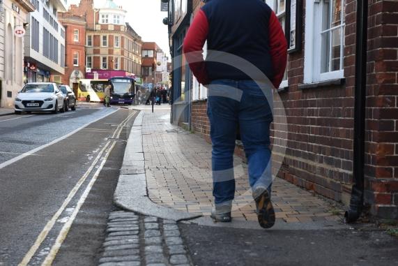Maidenhead High Street (Looking down the road between junction with Queen St and St Ives Rd)People were complaining about the pavements in the town centre, particularly the narrow and undulating pavements
