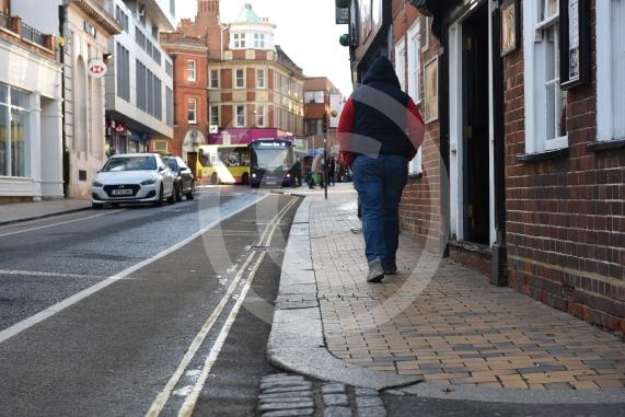 Maidenhead High Street (Looking down the road between junction with Queen St and St Ives Rd)People were complaining about the pavements in the town centre, particularly the narrow and undulating pavements