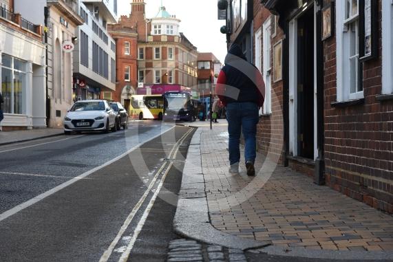 Maidenhead High Street (Looking down the road between junction with Queen St and St Ives Rd)People were complaining about the pavements in the town centre, particularly the narrow and undulating pavements