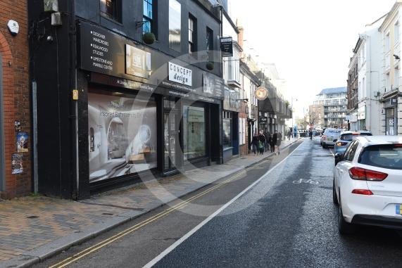 Maidenhead High Street (Looking down the road between junction with Queen St and St Ives Rd)People were complaining about the pavements in the town centre, particularly the narrow and undulating pavements