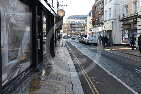 Maidenhead High Street (Looking down the road between junction with Queen St and St Ives Rd)People were complaining about the pavements in the town centre, particularly the narrow and undulating pavements