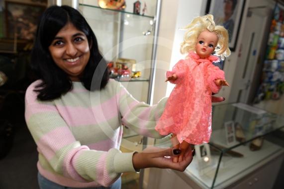 Maidenhead Heritage Centre.Photo of their new exhibition- Toys of Yesteryear that is launching on Friday. Heritage centre manager Semila with Sindy Doll