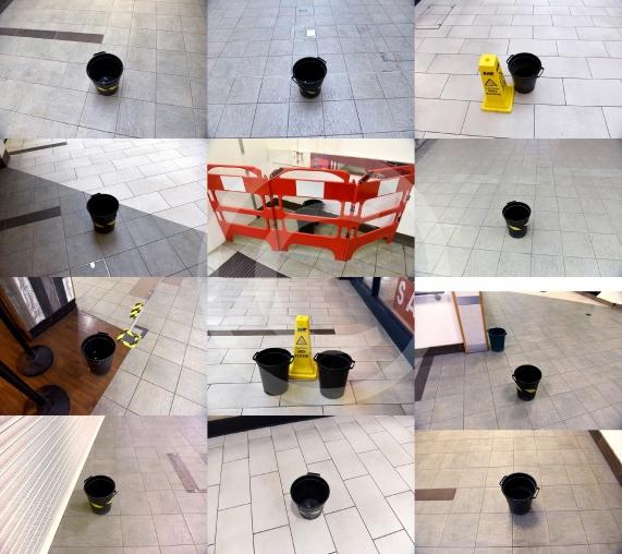 Buckets for leaks, Nicholsons Centre, Maidenhead