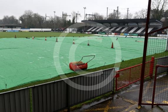 MUFC pitch covered to protect from further rain. Maidenhead Football Club, York Road, Maidenhead